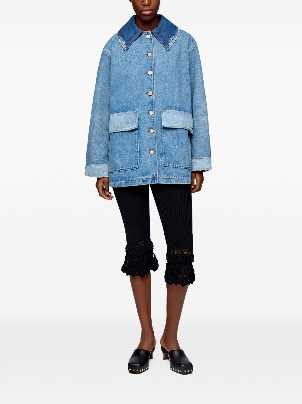Giacca denim con design patchwork con tasche in blu 