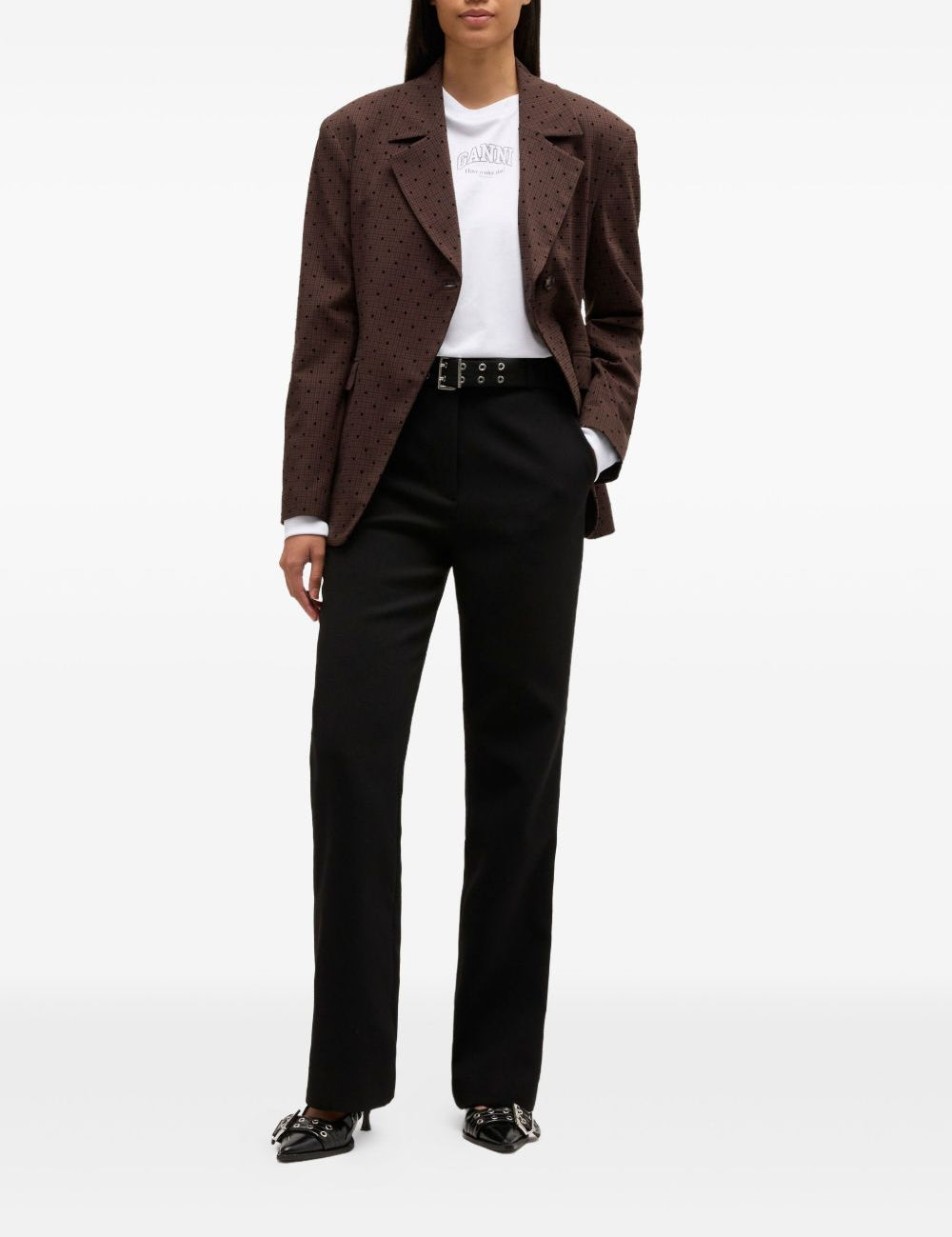 Blazer monopetto a pois in marrone Ganni - donna 