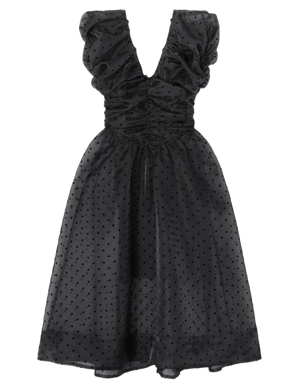Abito corto a pois con ruches in nero Ganni - donna 