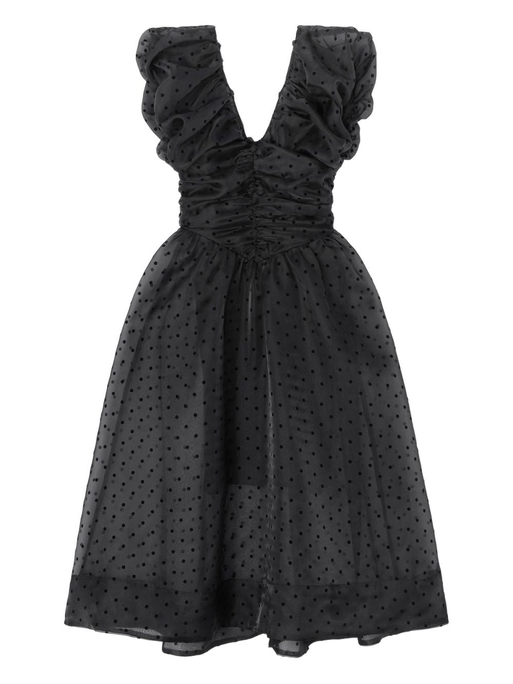 Abito corto a pois con ruches in nero Ganni - donna 