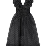 Abito corto a pois con ruches in nero Ganni - donna 