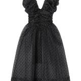 Abito corto a pois con ruches in nero Ganni - donna 