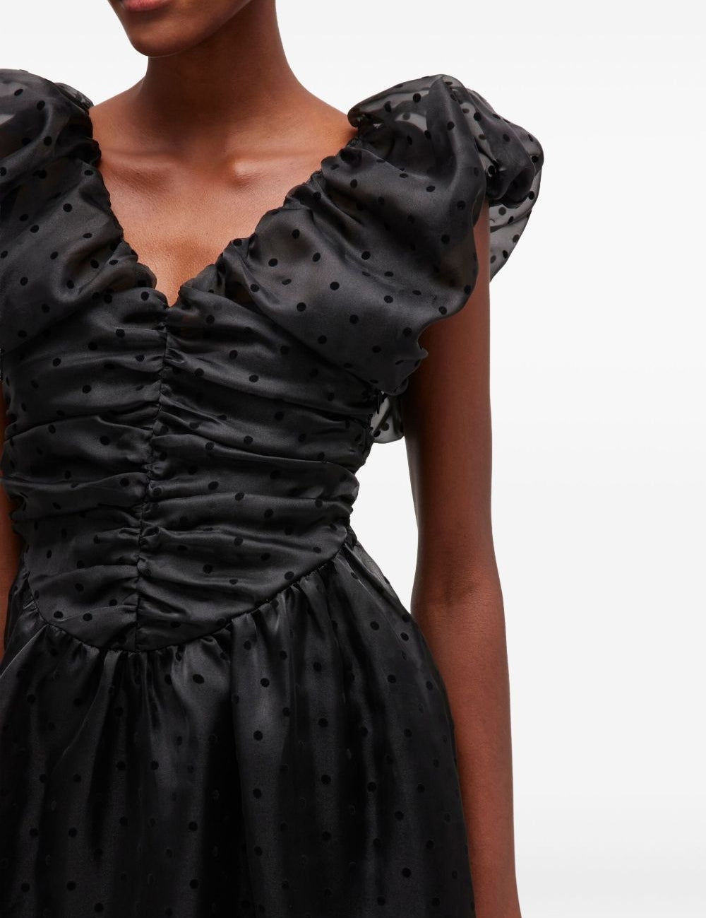 Abito corto a pois con ruches in nero Ganni - donna 