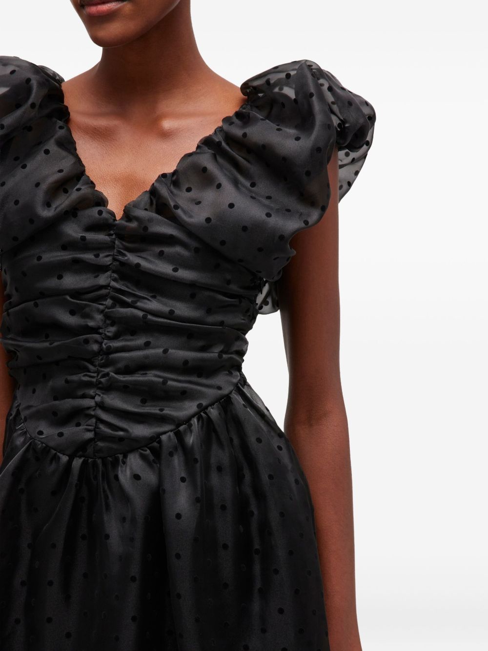 Abito corto a pois con ruches in nero Ganni - donna 