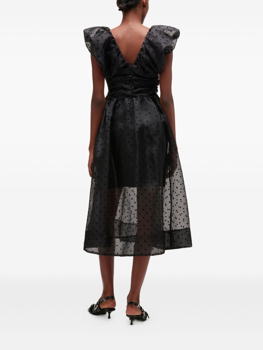 Abito corto a pois con ruches in nero Ganni - donna 