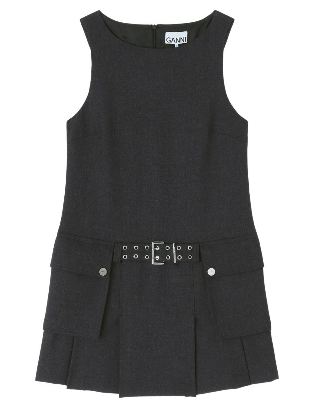 Abito corto con cintura e tasche in nero Ganni - donna 