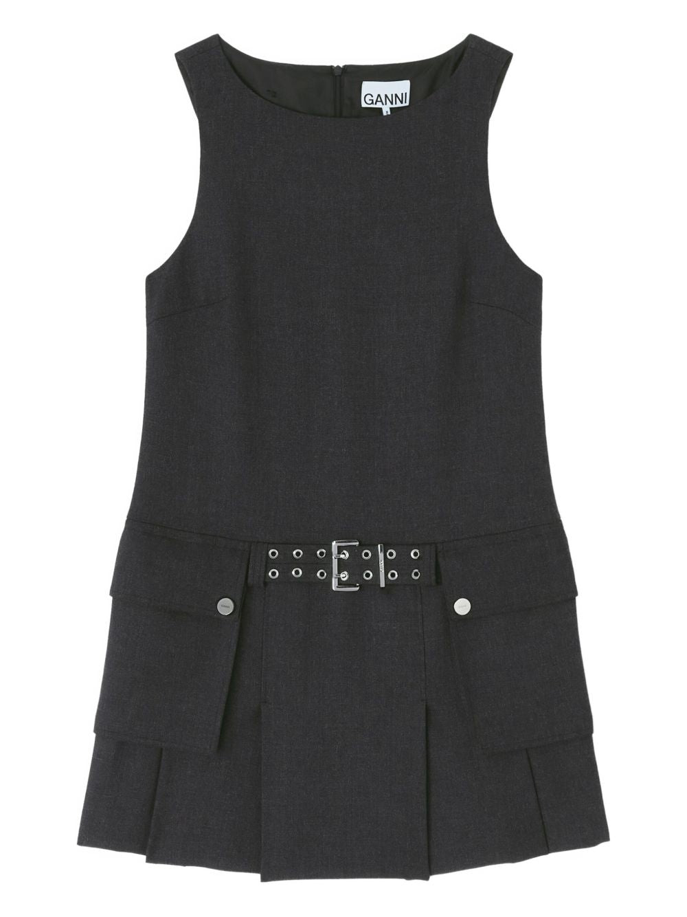 Abito corto con cintura e tasche in nero Ganni - donna 