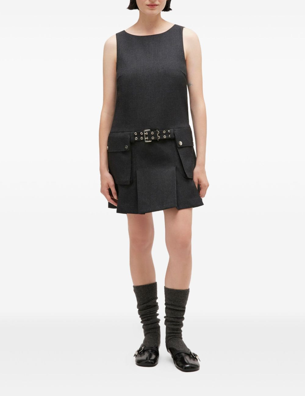 Abito corto con cintura e tasche in nero Ganni - donna 