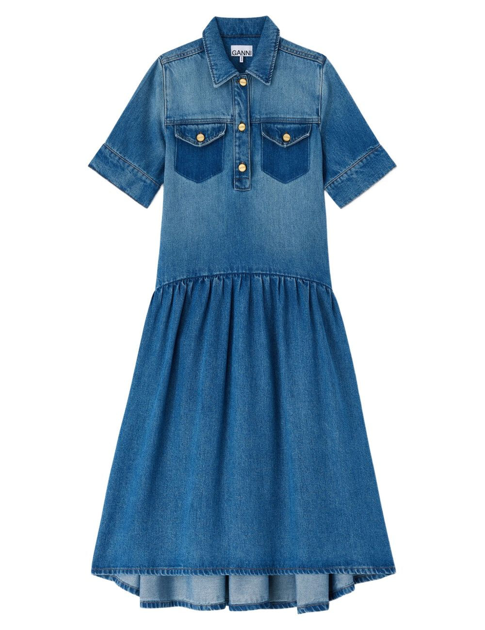 Abito in denim con ruches blu Ganni - donna 