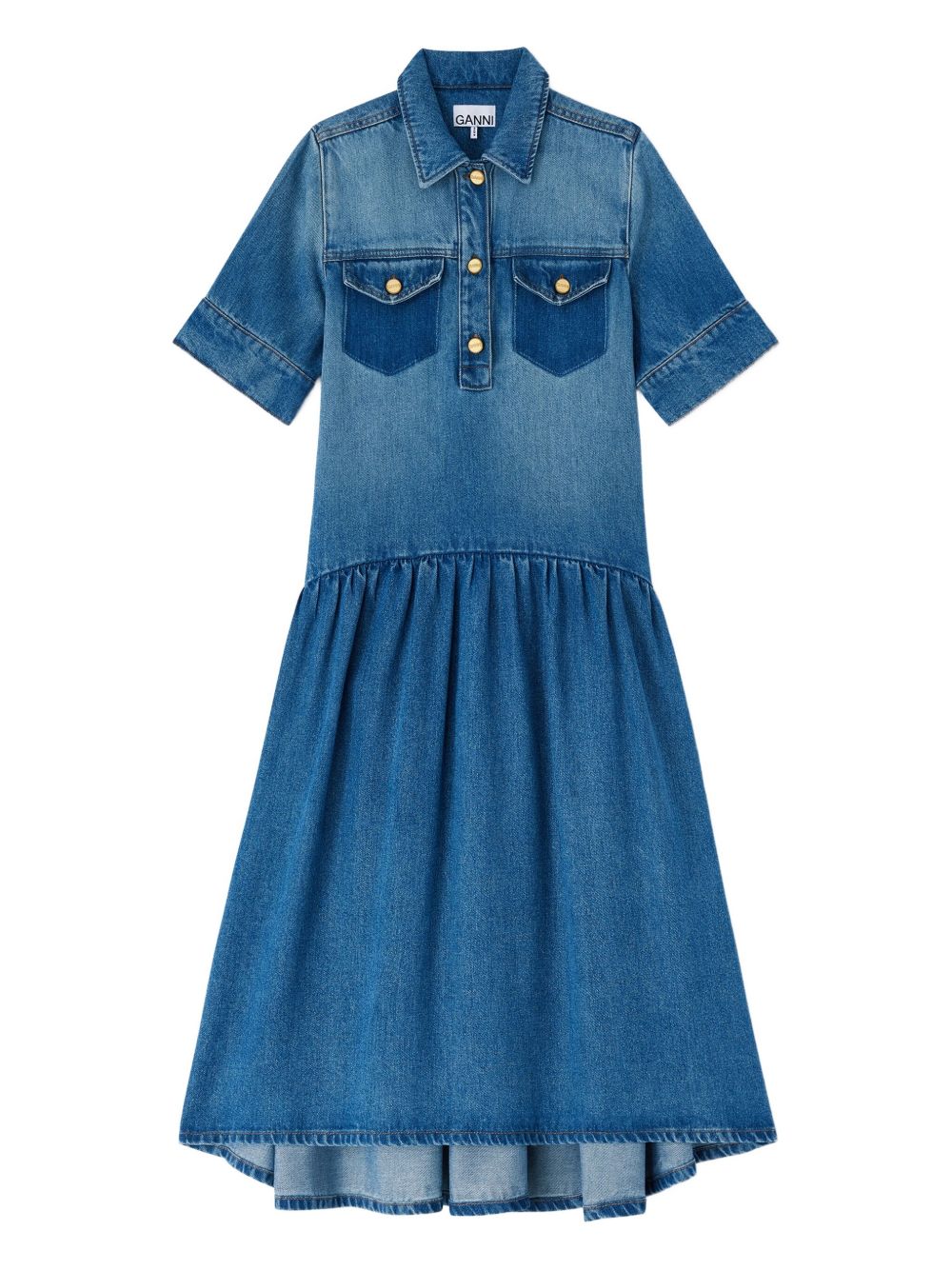 Abito in denim con ruches blu Ganni - donna 