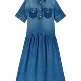 Abito in denim con ruches blu Ganni - donna 