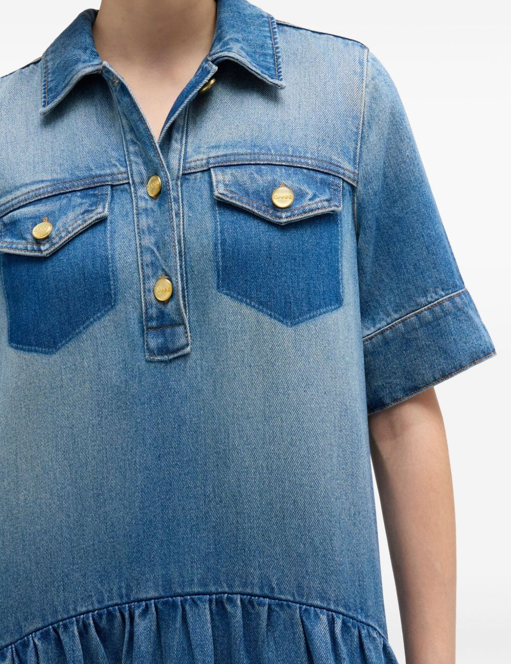 Abito in denim con ruches blu Ganni - donna 