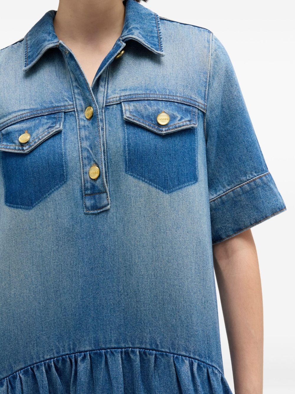 Abito in denim con ruches blu Ganni - donna 