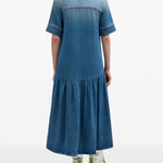 Abito in denim con ruches blu Ganni - donna 