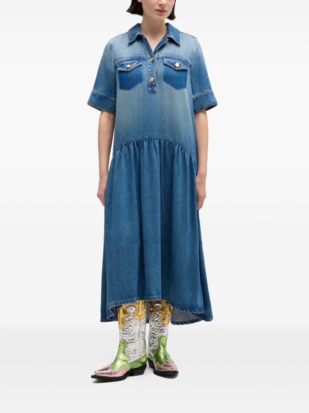 Abito in denim con ruches blu Ganni - donna 