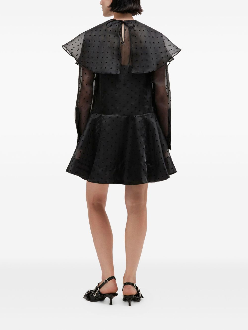 Abito corto a pois con ruches in nero Ganni - donna 