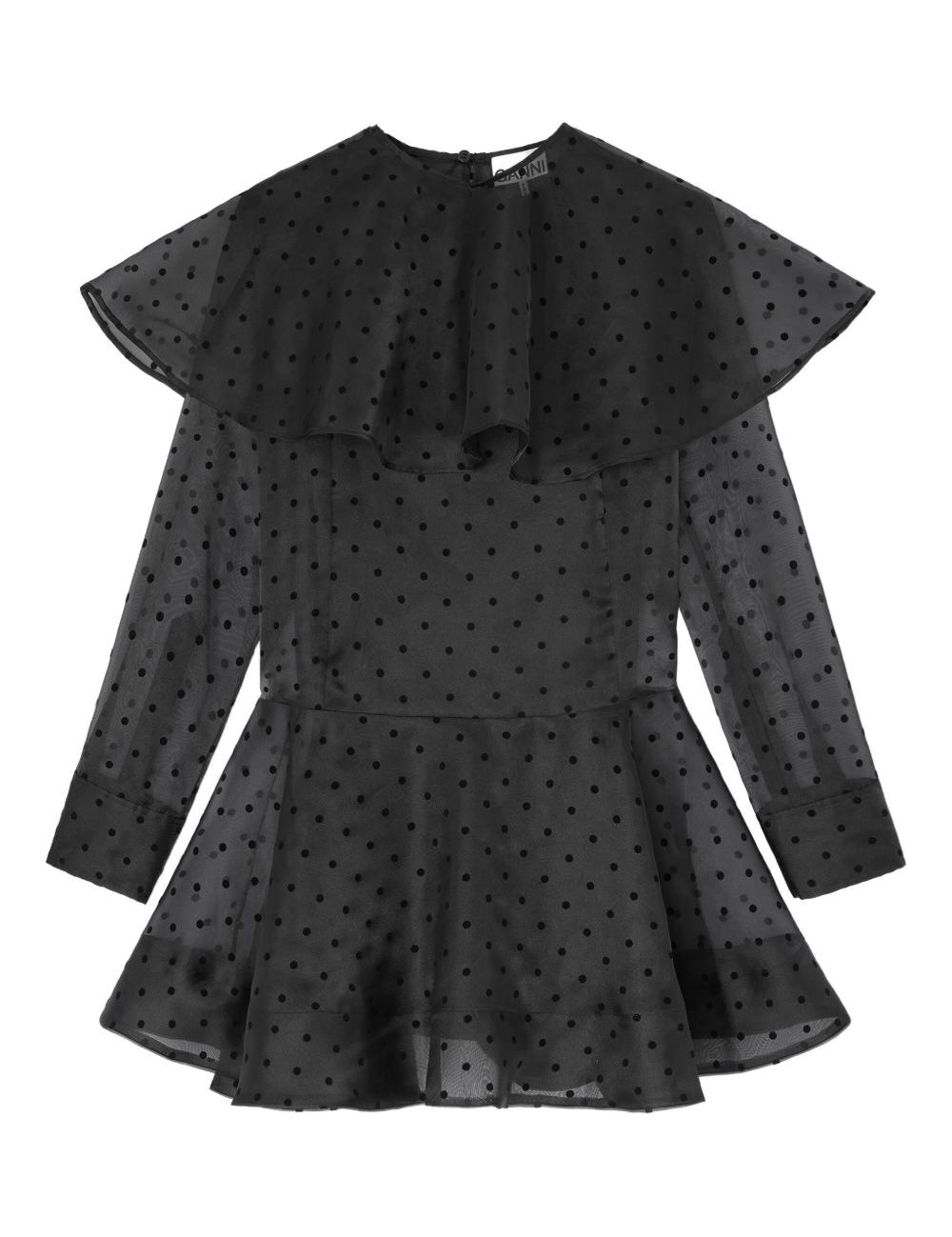 Abito corto a pois con ruches in nero Ganni - donna 