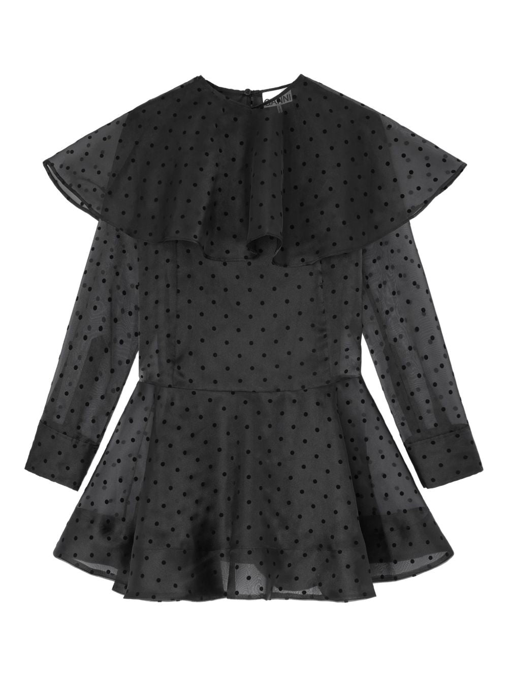 Abito corto a pois con ruches in nero Ganni - donna 