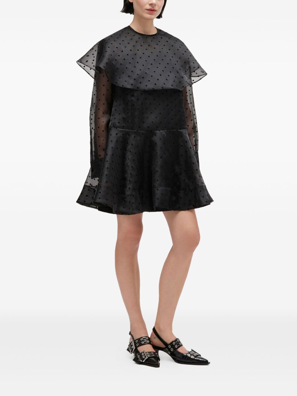 Abito corto a pois con ruches in nero Ganni - donna 