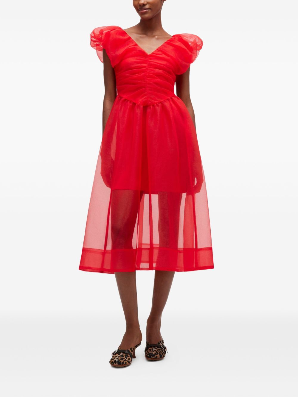 Abito corto con ruches in rosso Ganni - donna 