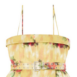 Abito corto con spalline sottili giallo con fantasia floreale 