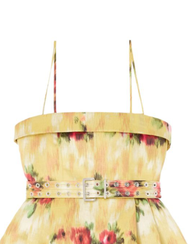 Abito corto con spalline sottili giallo con fantasia floreale 