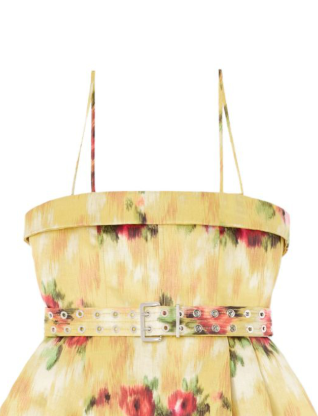 Abito corto con spalline sottili giallo con fantasia floreale 