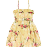 Abito corto con spalline sottili giallo con fantasia floreale 
