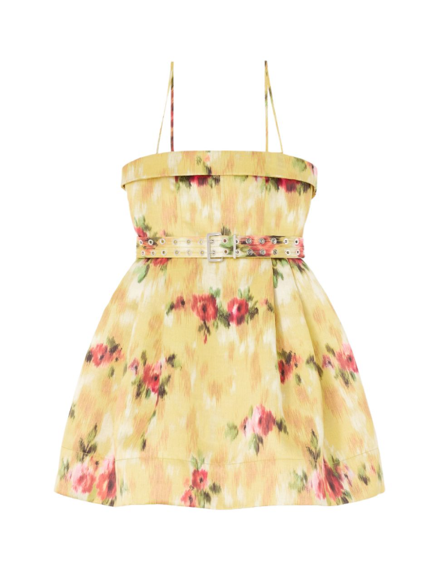 Abito corto con spalline sottili giallo con fantasia floreale 