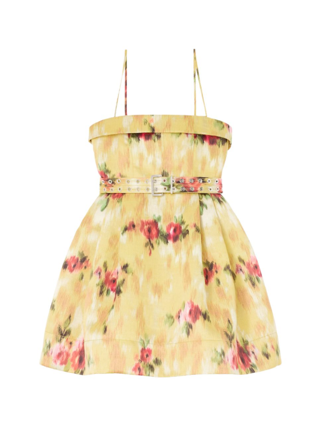 Abito corto con spalline sottili giallo con fantasia floreale 