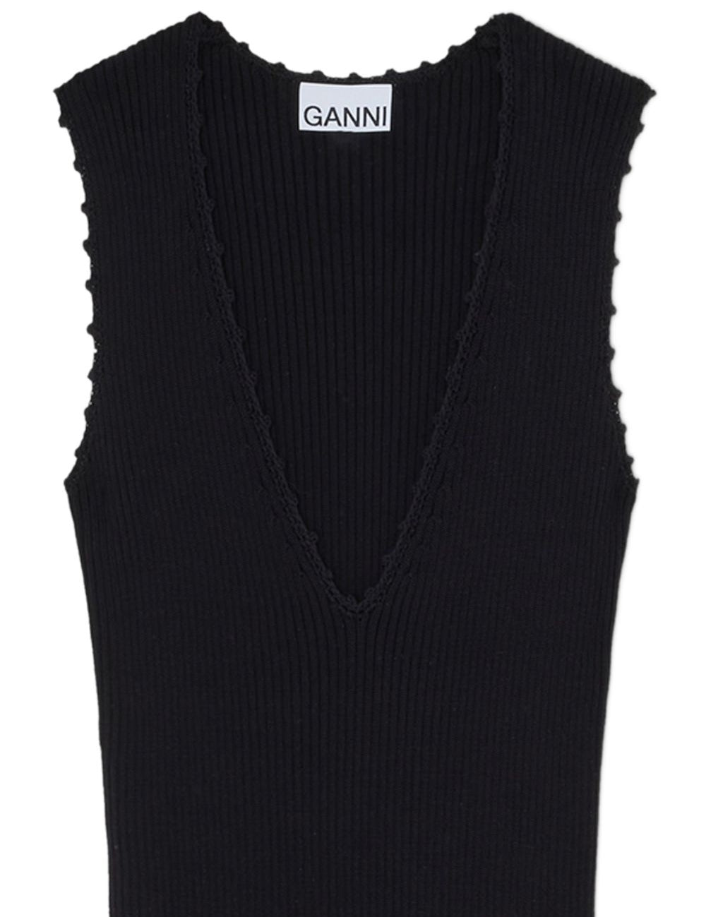 Abito lungo con scollo a V in nero Ganni - donna 