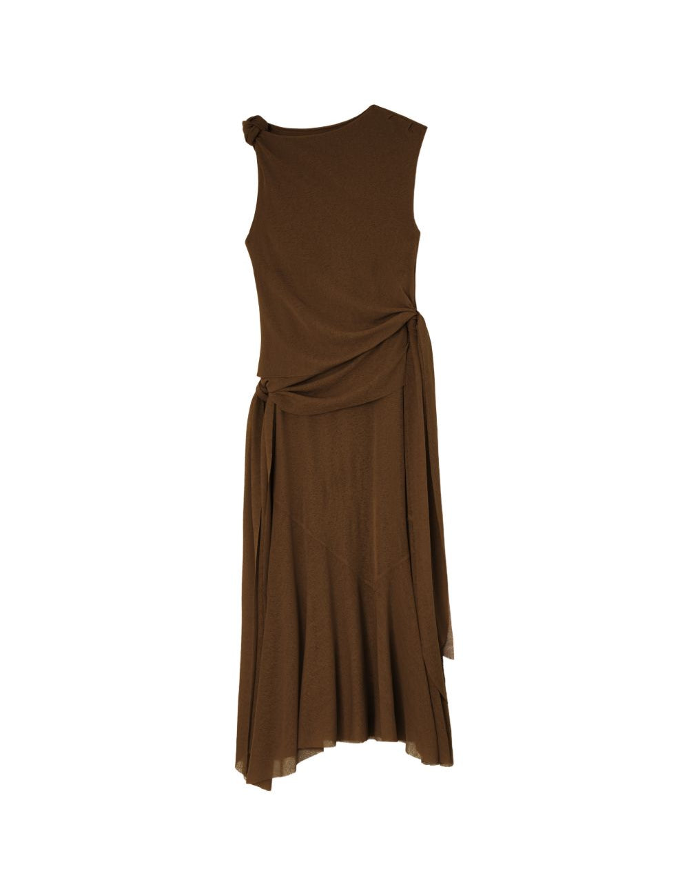 Abito midi asimmetrico in marrone 