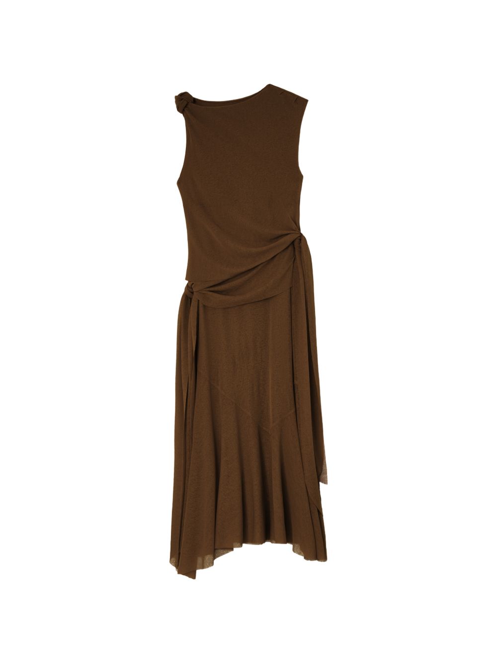 Abito midi asimmetrico in marrone 