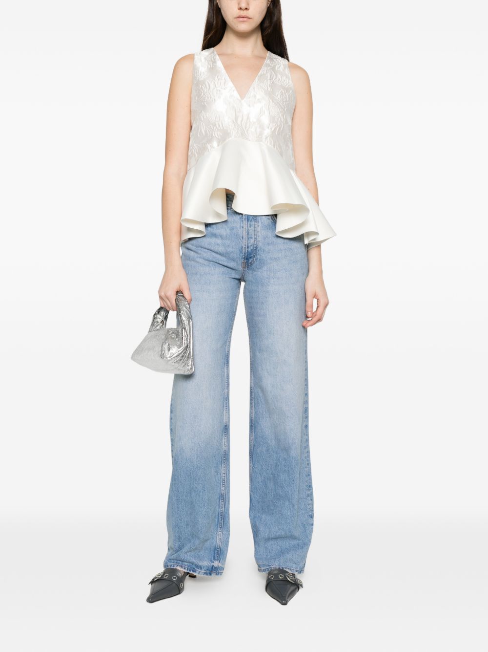 Top con peplum in bianco Ganni - donna 