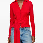 Camicia con nodo in rosso Ganni - donna 