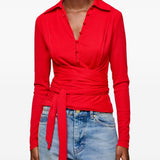 Camicia con nodo in rosso Ganni - donna 