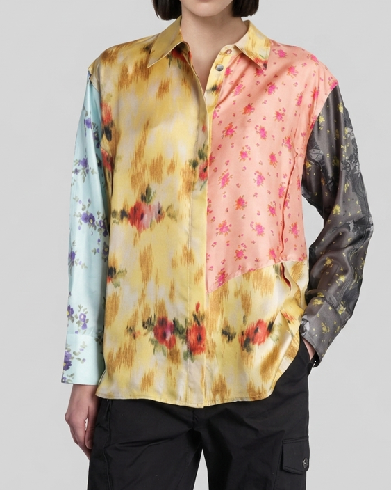 Camicia con design a pannelli multicolore 