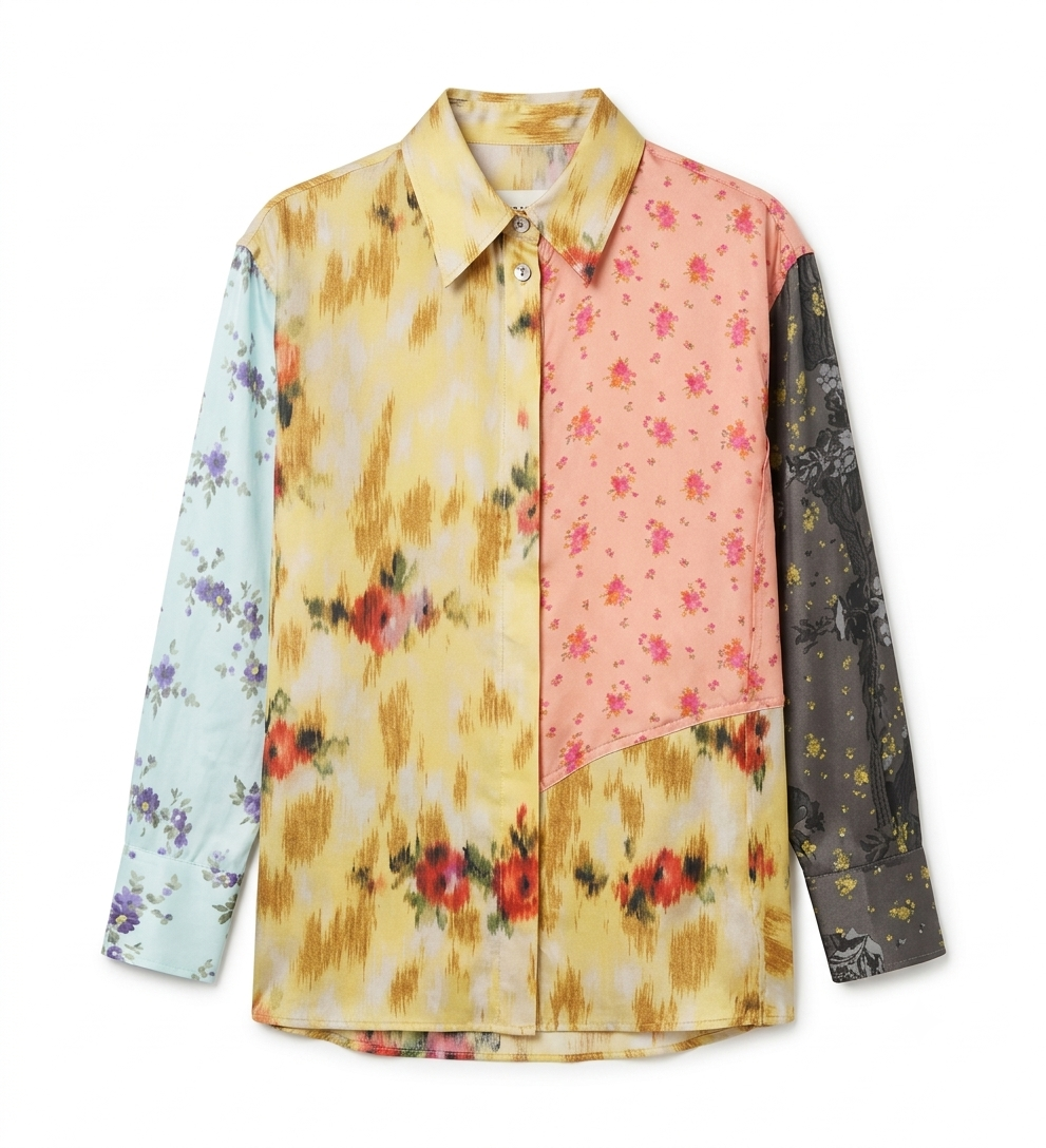 Camicia con design a pannelli multicolore 