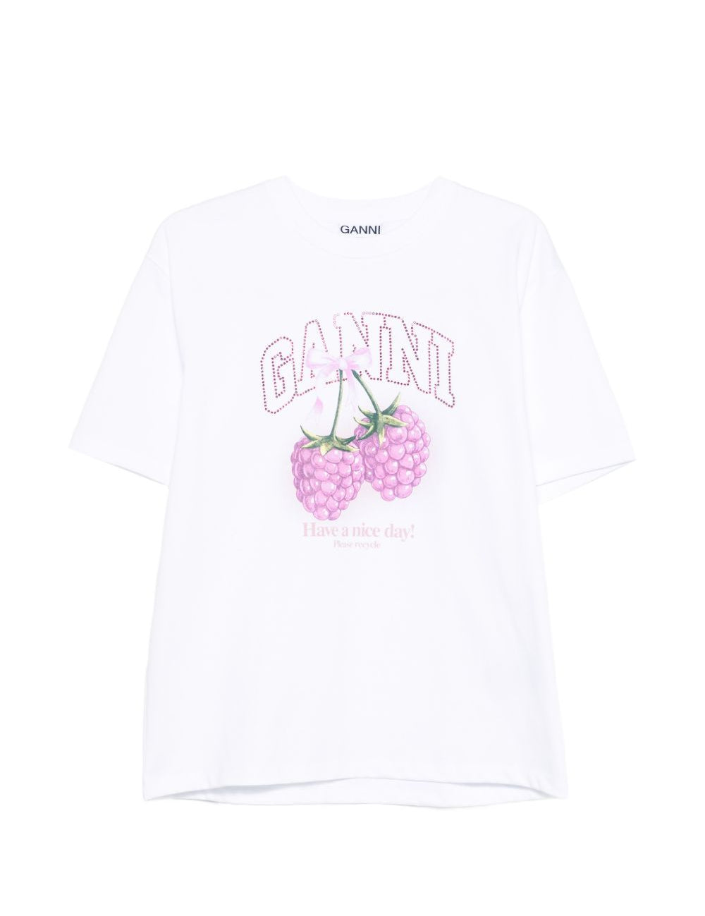 T-shirt con grafica al lampone in bianco Ganni - donna 
