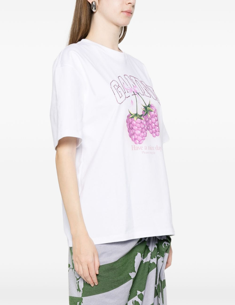 T-shirt con grafica al lampone in bianco Ganni - donna 