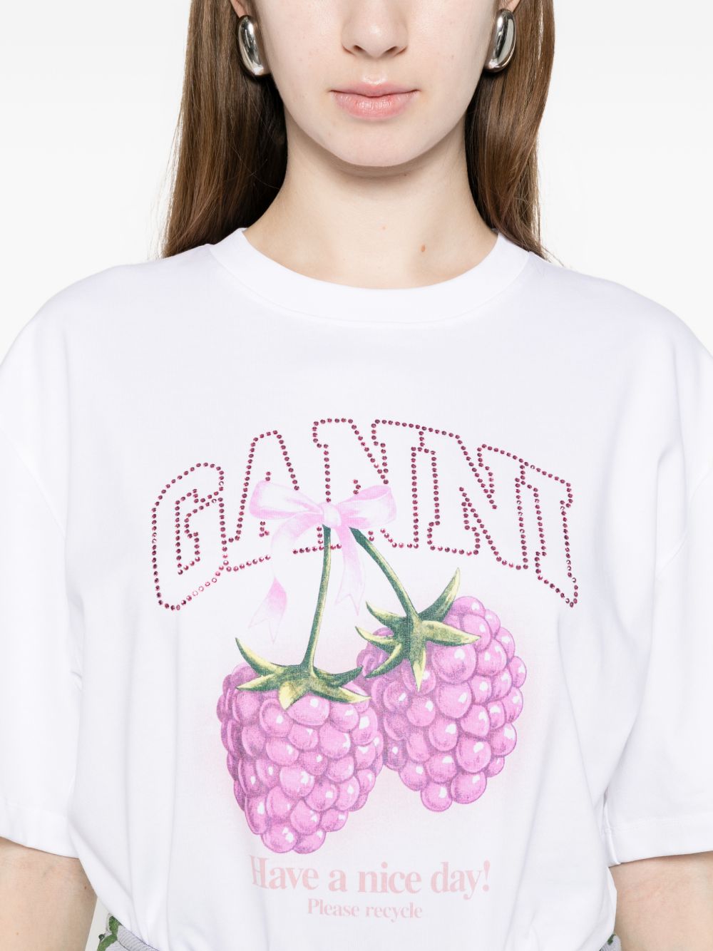 T-shirt con grafica al lampone in bianco Ganni - donna 