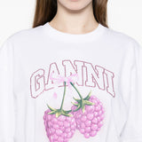 T-shirt con grafica al lampone in bianco Ganni - donna 