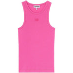 Canotta a coste con logo applicato in rosa Ganni - donna 