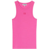 Canotta a coste con logo applicato in rosa Ganni - donna 