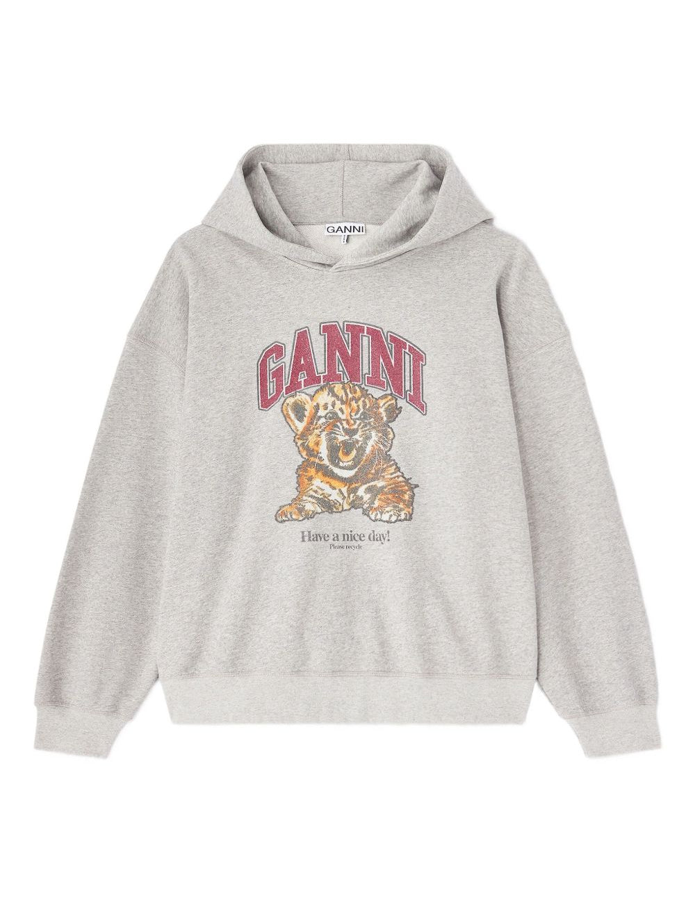 Felpa con stampa Tiger e cappuccio in grigio Ganni - donna 