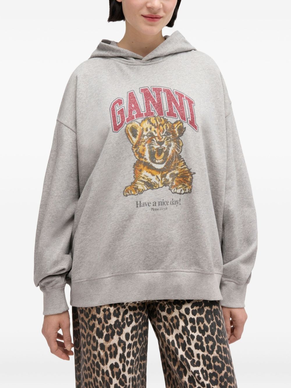 Felpa con stampa Tiger e cappuccio in grigio Ganni - donna 