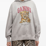 Felpa con stampa Tiger e cappuccio in grigio Ganni - donna 
