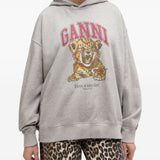 Felpa con stampa Tiger e cappuccio in grigio Ganni - donna 