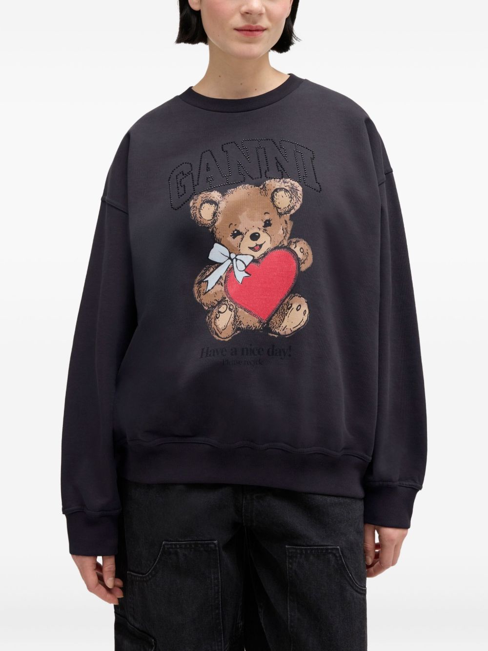 Felpa con stampa teddy in nero Ganni - donna 