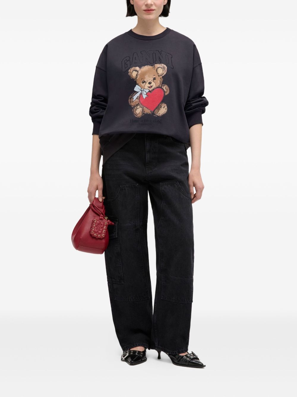 Felpa con stampa teddy in nero Ganni - donna 